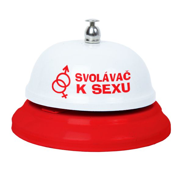 Vtipný zvonek - Svolávač k sexu. Žertovný hotelový zvonek s nápisem "Svolávač k sexu" v červenobílé barvě. DIVJA