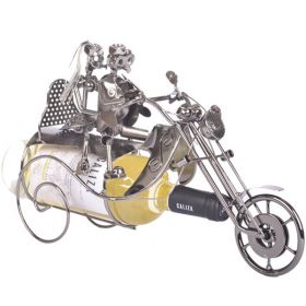 Kovový stojan na víno - dva motorkáři na motorce DIVJA