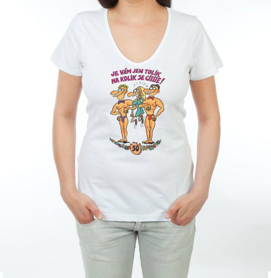 Výročí žena - 50 let - narozeninové tričko s výstřihem do V DIVJA